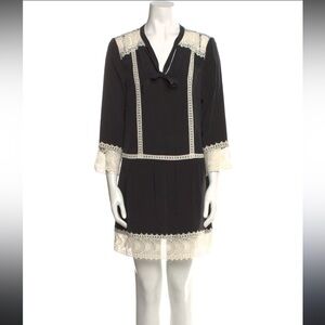 Joie Silk Shift Dress with Lace Trim